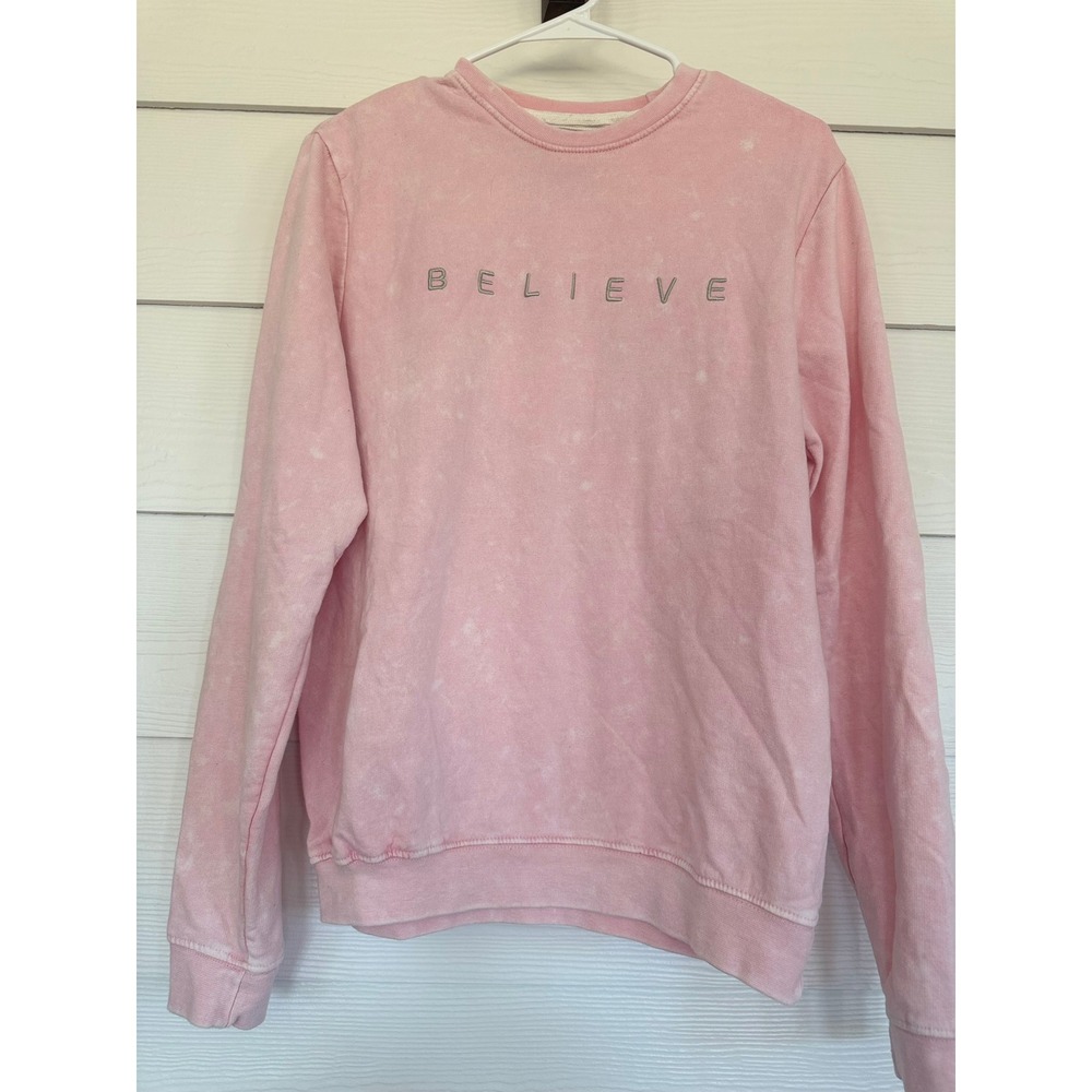 A- 36- Blind Rooster Believe Pink Acid Wash Crane Embroidered Sweatshirt Size M